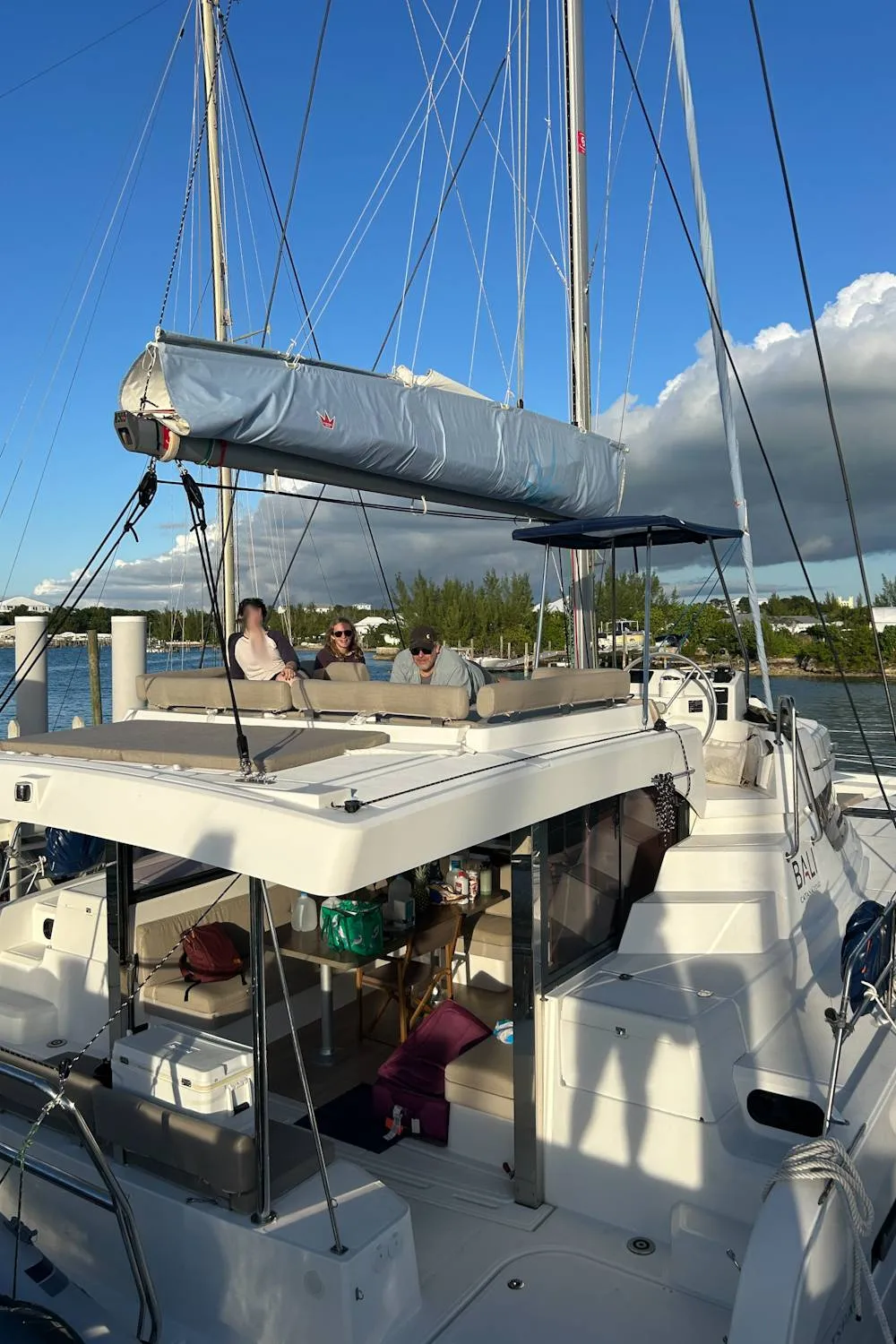 family aboard a yacht
