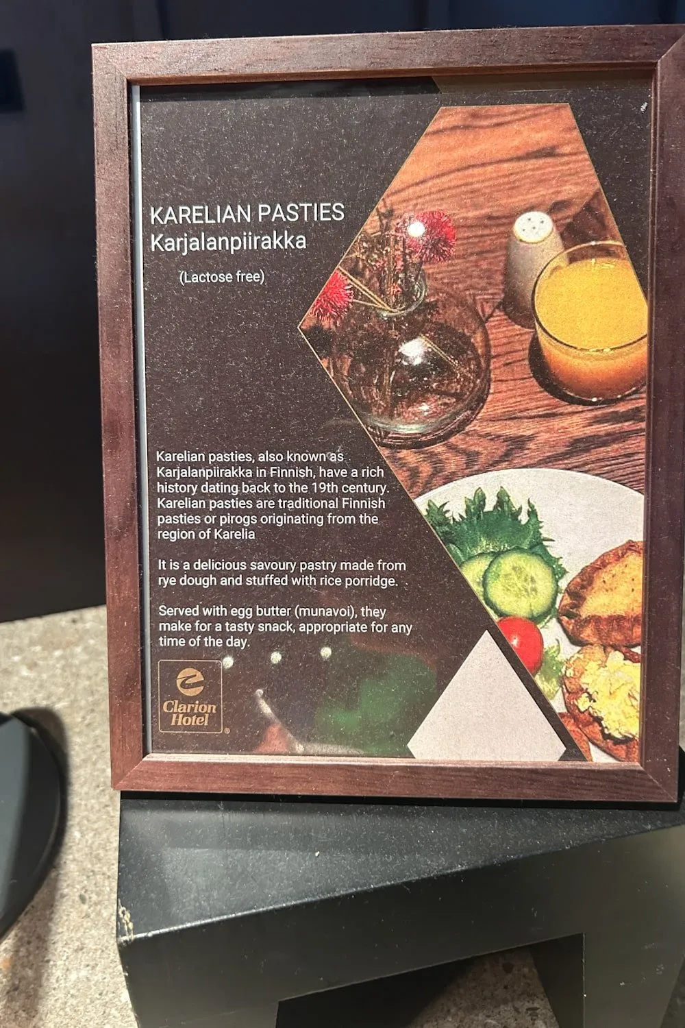 A sign describing "Karelian pasties."